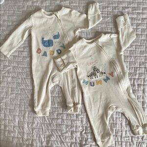 Marks & Spencer Cream Baby Footies with Pastel 'Mummy' and 'Daddy' Appliqués